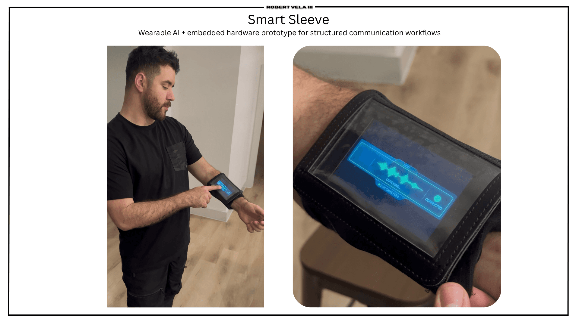 Smart Sleeve wrist-mounted display unit rendering a tactical formation schematic